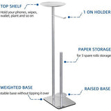 Freestanding Toilet Paper Holder with Reserve, 304 Stainless Steel Toilet Paper Dispenser Paper Roll Storage Rack for 4 Large Rolls, with Base Waterproof, Rustproof Modern Matt (Silver)