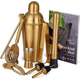 10-Delige Gouden Cocktail Set, Complete Geschenkset met Roestvrijstalen Cocktailshaker, Schenktuit, Muddler en Meer