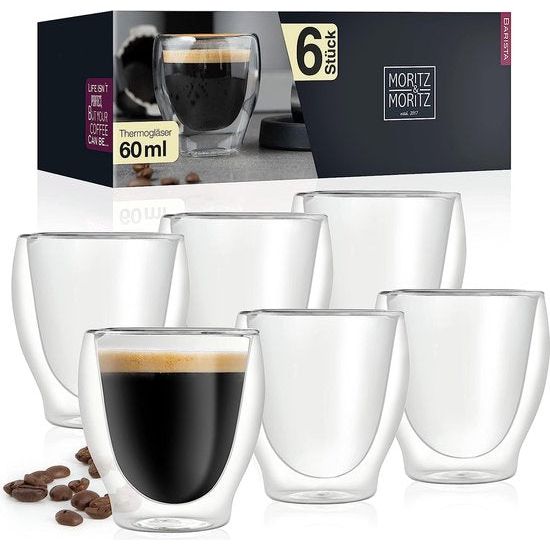 Barista Milano 6 x 60 ml espressoglazen dubbelwandig - espressokopjes set van glas voor warme en koude dranken - vaatwasmachinebestendig