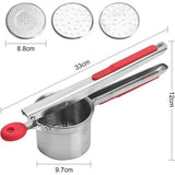 Aardappelpers van roestvrij staal, professionele spaghetti-ijspers met 3 gaten, aardappelstamper, spätzlepers, siliconen handgrepen voor aardappelpuree, babyvoeding, sap, citroen uitpersen