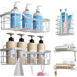 Doucheplank zonder boren, 5 stuks badkamerorganizer, doucheplank zonder boren, badkamerorganizer, badkamerrek, zilvergrijs, van SUS304 roestvrij staal, badkamerrek, douchemand, shampoohouder voor douche