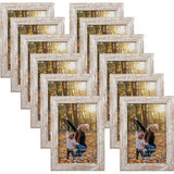 Set van 12 rustieke fotolijsten 10x15 cm met natuurlijke houtnerf voor 15x10 foto's, fotolijst collage set voor wand- of tafelstandaard