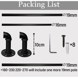 2 Stücke Gardinenstange Ausziehbar Vorhangstange Schwarz Vorhangstange Deckenmontage Curtain Rod für Schlafzimmer Fenster Küche (Schwarz 115-200cm, 19mm Durchmesser)