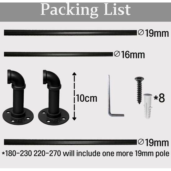 2 Stücke Gardinenstange Ausziehbar Vorhangstange Schwarz Vorhangstange Deckenmontage Curtain Rod für Schlafzimmer Fenster Küche (Schwarz 115-200cm, 19mm Durchmesser)