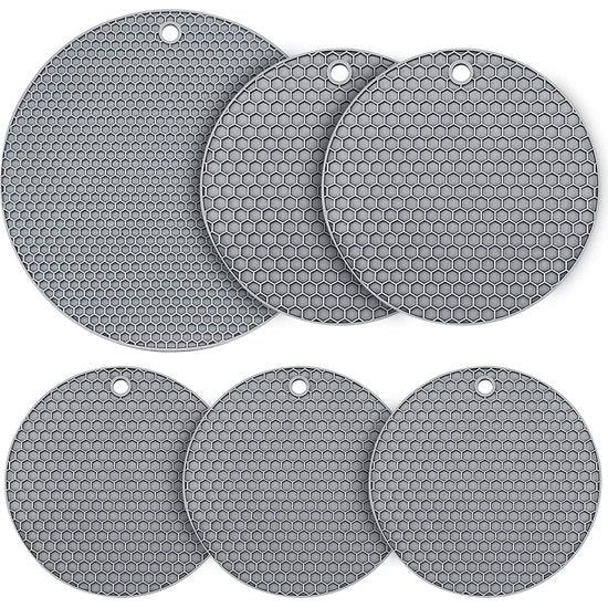 6 stuks siliconen drinkonderzetters, grijze ronde honingraat antislip bekermat, rubberen hittebestendige bekerpad, multifunctioneel onderzettertafelpad voor bierkoffie thuis keukenbars (3 maten)