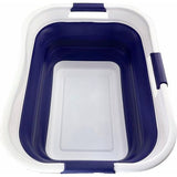 30 l opvouwbare wasmand van kunststof, opvouwbare pop-up opbergbak/organizer, draagbare wasbak, ruimtebesparende wasmand (1, wit/marineblauw)