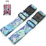 2 stuks kofferriem, kofferband, verstelbare, gepersonaliseerde bagageriem met afsluitbare gesp voor koffer, riem, reistas (blauwe bloem)