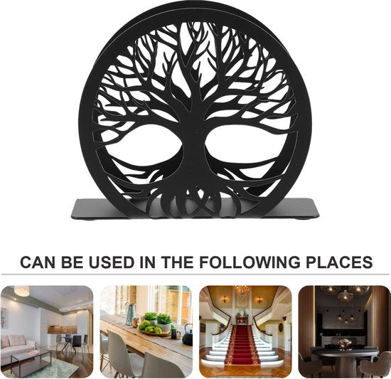 Servethouder Vrijstaande moderne servethouder met boomdesign tafel-zakdoekdispenser van metaal verticale servetten opbergorganizer zwart