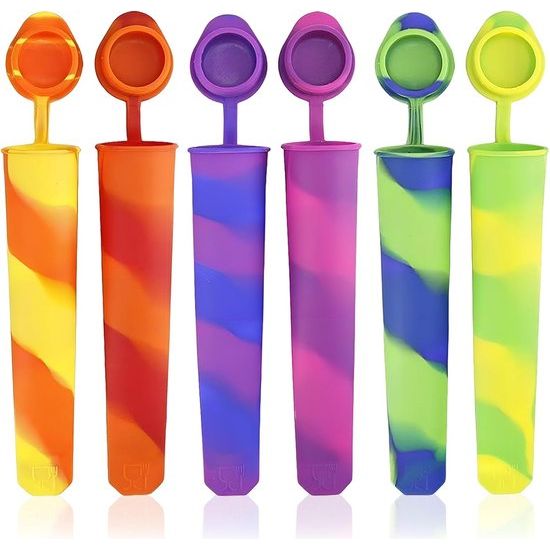 Set van 6 siliconen ijsvormpjes, ijslolly ijslollyvormpjes met deksel, herbruikbare siliconen ijsvormpjes, waterijslollykleuren, BPA-vrij, doe-het-zelf ijslollyvormpjes voor zelfgemaakte ijslolly's