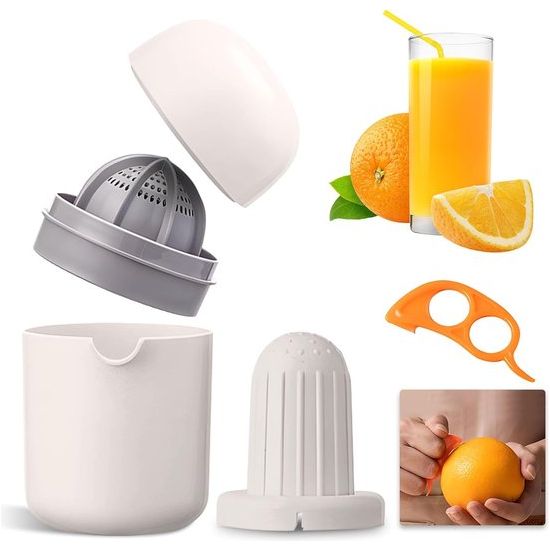 Citroenpers, sinaasappelpers, handmatige sapcentrifuge, sapcentrifuge handmatig, met twee persmogelijkheden, handmatige citroenpers, citroenpers met beker, voor diverse soorten fruit (wit)