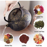 Theepot van gietijzer, Japanse theepot met infuser voor los blad, grote capaciteit, 1200 ml, Sakura design theepot voor fornuis met geëmailleerd interieur, Bredemeijer theepot, zwart