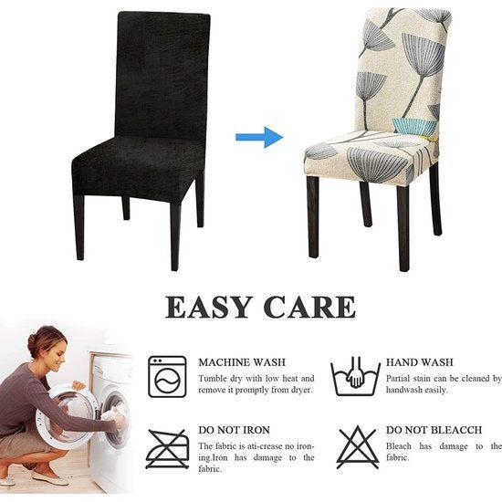 Stoelhoezen, set van 6 stuks, stretch moderne stoelhoezen voor eetkamerstoelen, stoelhoezen voor schommelstoelen, universeel, wasbaar, afneembare stoelhoes voor eetkamer, hotel, banket, keuken, beige bladeren
