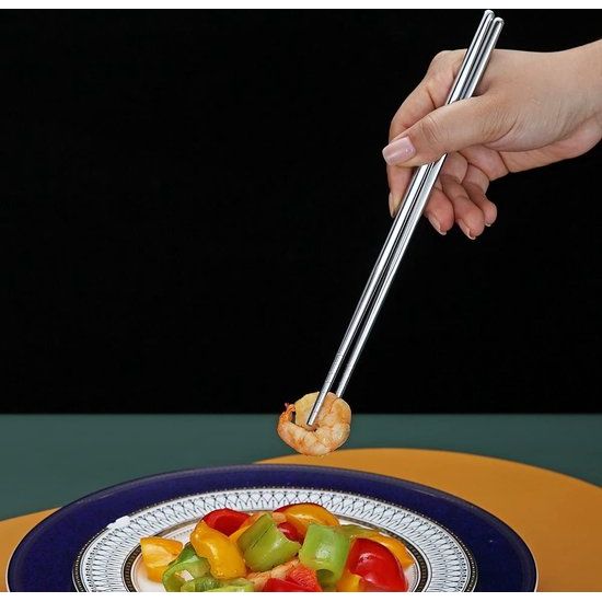 10 paar herbruikbare eetstokjes, roestvrijstalen metalen eetstokjes, Japanse Chinese Koreaanse eetstokjes vaatwasmachinebestendig, 8,9 inch (zilver/eetstokjes)