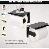Toilet Paper Holder without Drilling, with Shelf Toilet Paper Holder Matte Black, Wall Toilet Paper Holder, Self-Adhesive, with 2 Adhesive Hooks, Stainless Steel