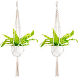 Macramé plantenhanger, set van 2, katoenen touw, hanglamp, bloempot, plantenhouder, hanger voor binnen, geschenk, decoratie, boho (beige)