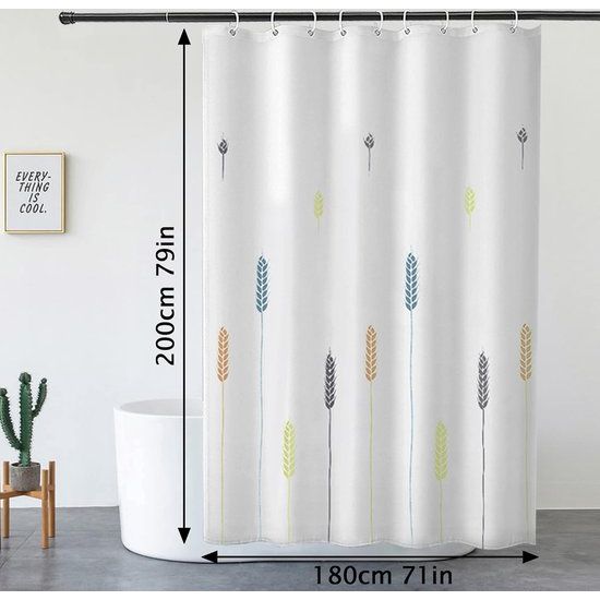 Douchegordijn waterdicht 180 x 200 cm badgordijn van polyester wasbaar badkamergordijn met 12 ringen voor douche en badkuip wit