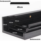 40 cm lang wandrek, zwart, rustiek zwevend rek, fotolijst voor woonkamer, keuken, kinderkamer of slaapkamer, 3 stuks in verschillende maten