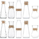 10 stuks heldere glazen bloemenvazen, glazen vazen Bud met touwdesign in verschillende unieke vormen, bloemenvaas middelpunt voor bruiloftsreceptie, bruidsreceptie, babyshower, feest.