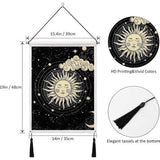 2 stuks maan en zon wandtapijt met kwastjes tarot zwarte banner wandbehang wandkleed bohemian psychedelisch muurkunst decor voor slaapkamer woonkamer