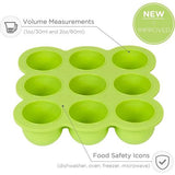 KIDDO FEEDO Siliconen babyvoeding bewaardoos voor het invriezen van babypap met siliconen deksel - BPA-vrij - 9 x 75ml - Gratis eBook met recepten en voedingstips - Groen