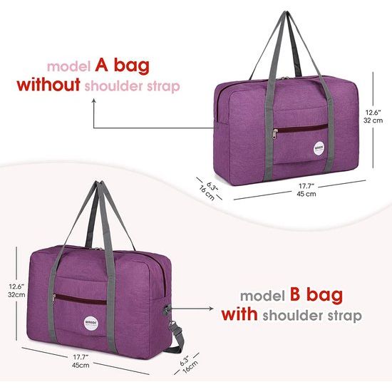 lichte opvouwbare reistas, handtas, plunjezak, duffel, weekendtas of sporttas, voor op reis, naar de sportschool of als handbagage, violet