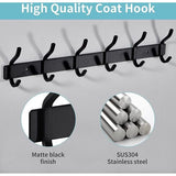 Kledinghaken, haaklijst, garderobehaken, RVS met 6 haken, wandhaken, garderobelijst voor slaapkamer, badkamer (zwart, 6 haken, 2 stuks)