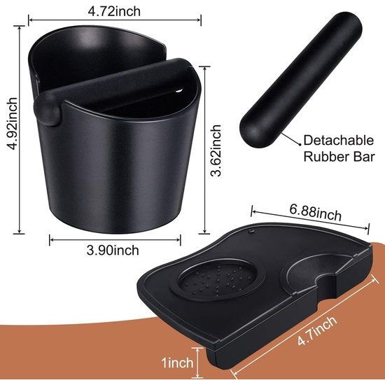 2 stuks espresso-afklopcontainers, zeefhouders en koffietamper, mat, siliconen, Knock Box espresso afslagdoos, aanstampmat, anti-slip afslagcontainer voor elke barista-accessoires.