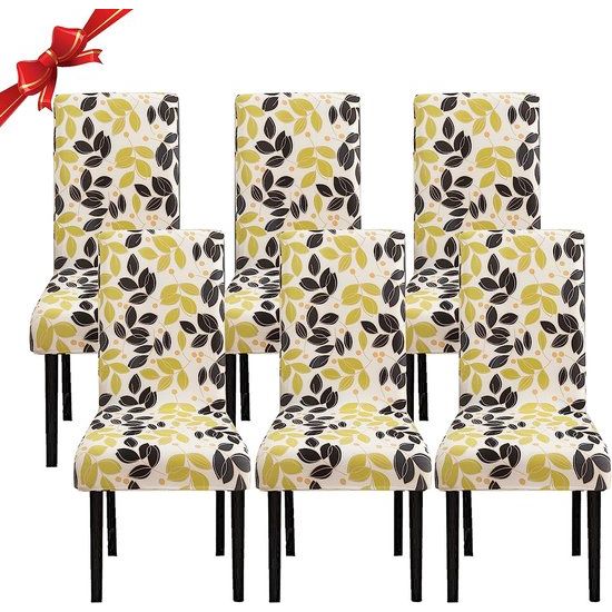 Stoelhoezen 6 stuks universele stoelhoezen stretch set van 6 moderne stoelhoezen schommelstoelen elastische duurzame stoelhoezen voor eetkamer banketdecoratie, gele bladeren