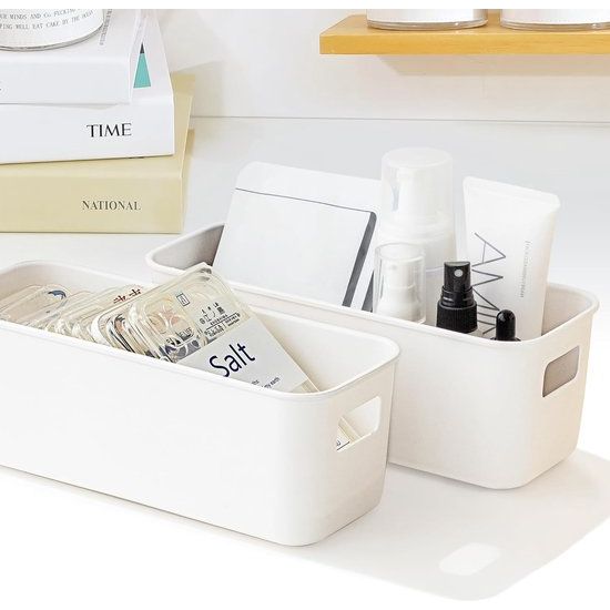 Opbergdoos, kunststof, 30 cm, 6 stuks, wit, kleine opbergmanden, dozen, nauwe opslag, organizer, box, manden, opslag voor keuken, badkamer, rek, kunststof doos