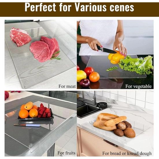 Acryl snijplank, doorzichtige snijplank voor toonbank, 43 x 33 cm, acryl snijplanken met aanslagrand, voor het aanrecht, cadeau, keukengerei, keukengadgets