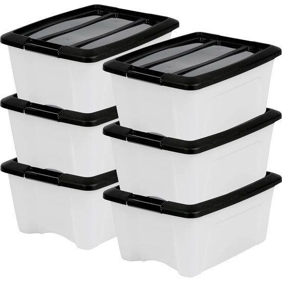 Plastic Storage Box, 15L Office Storage Box, Set of 6, BPA-Free, NTB-15, White, Stackable, Locking Clips? W39.5 x D29 x H18.5 cm