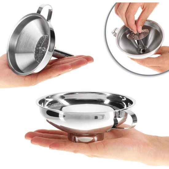 2-Piece Funnel Set Made of 304 Stainless Steel - Filling Funnel with Strainer for Preserving Jars - Jam Funnel with Filling Nozzle (02 Pieces - Stainless Steel Mix)