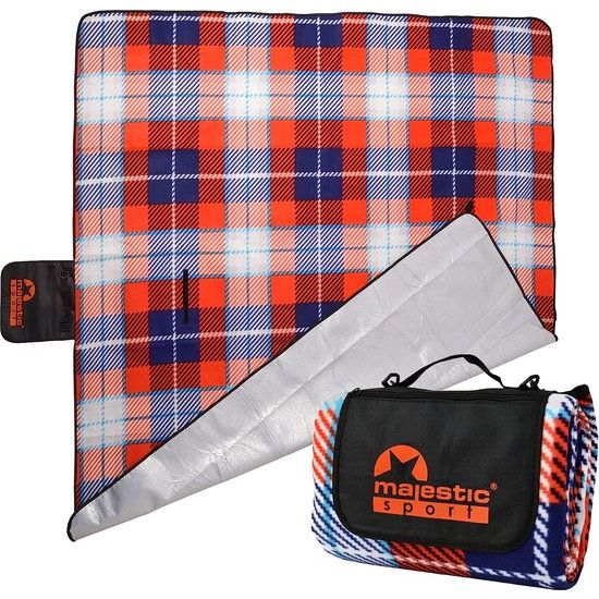 Picknickdeken, XXL, 200 x 200 cm, picknickdeken voor 4-6 personen, warmte-isolerend met waterdichte onderkant met draaggreep, opvouwbare stranddeken, campingdeken, geruit