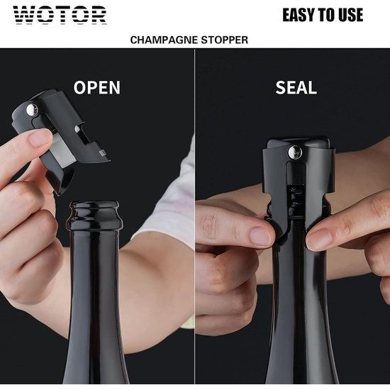 Set van 3 champagnestoppers, roestvrijstalen champagneflesstoppers, herbruikbare champagnestoppers, champagnestoppers, flessenstoppers, lekvrij houdt vers (zwart)