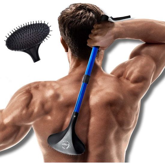 Telescopische ruggenkrabber met lang handvat 21,5 inch verstelbare rugkrabber Telescoop voor vrouwen Mannen Zwangere vrouwen Uitschuifbare kop Lichaamskrabber Intrekbare extra grote borstelkrabber (blauw)