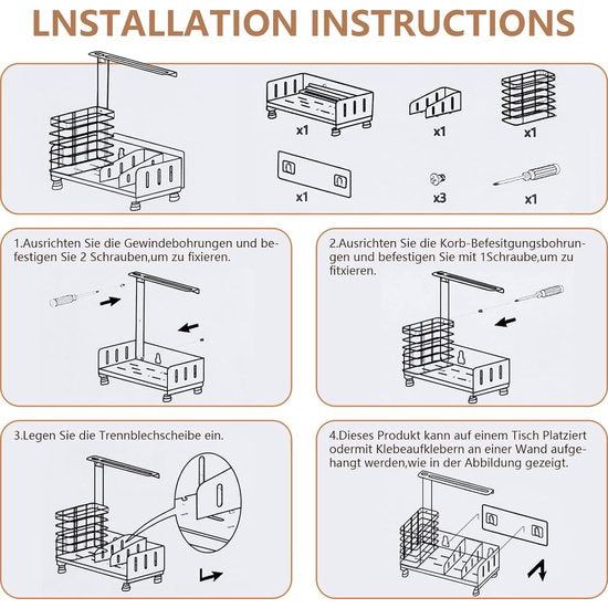 Gootsteenorganizer voor keuken en badkamer, antislip, keukenorganizer voor gootsteen met afdruipbak, werkblad, sponshouder van metaal, eenvoudige installatie