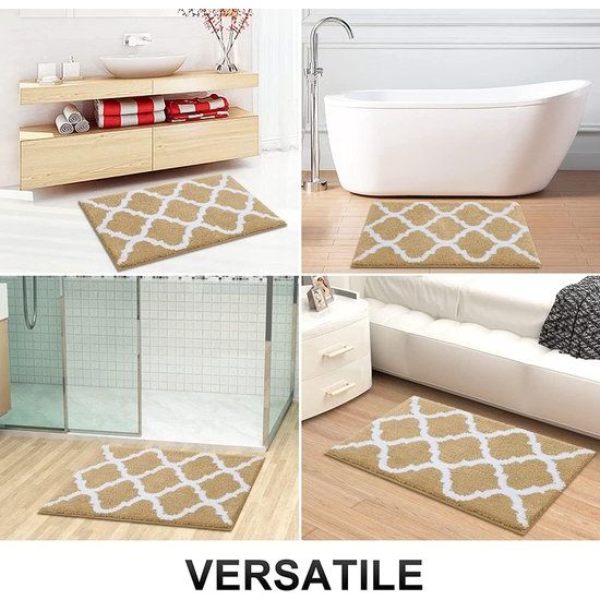 Antislip badmatset, 2-delig, zacht, hoogpolig, badkamer-wc-tapijtset, microvezel, badmatset, 2-delig, beige