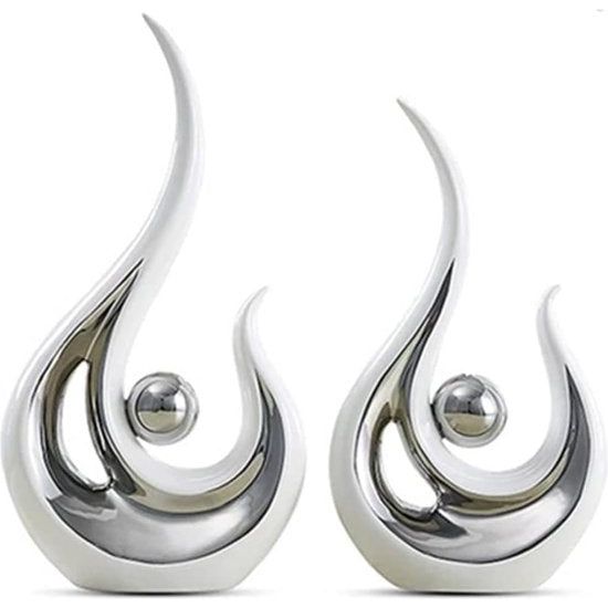 Stijlvolle keramische sculptuur, huisdecoratie voor de moderne woonkamer, abstracte sculptuurdecoratie, decoratie voor de slaapkamer, tafeldecoratie voor kantoor, sculpturen en beelden, wit, 2 stuks.