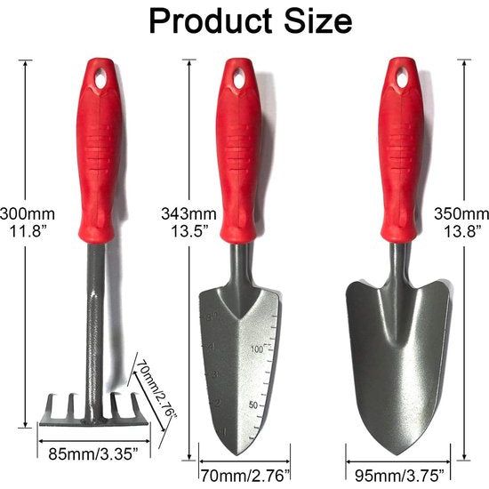 TUINGEREEDSCHAPSSET 3 STUKS Handscheppen voor de tuin Tuinscheppen met ergonomische rubberen antisliphandgreep Inclusief troffel Transplantatie Troffel Cultivator Handhark