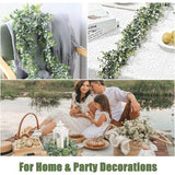 Eucalyptusdecoratie, 4 pakken, 1,5 m lange kunstmatige eucalyptusslinger met witte gipskruidbloemen, kunstmatige hangplant voor bruidsboeket