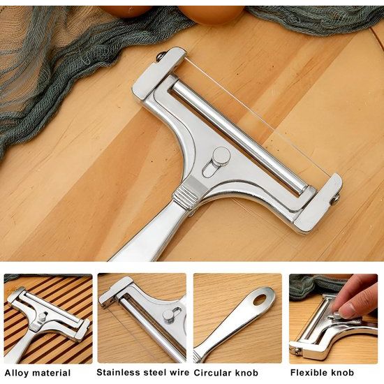 Handmatige kaasschaaf, 4 reservedraden, kaassnijder, kaassnijder, rollen, instelbare dikte