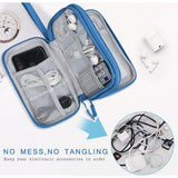 Kabeltas, kabelorganizer, organizer voor elektronische accessoires, draagbare kabelorganizer, dubbele kabeltas voor elektronische accessoires, USB-powerbank, oplaadkabel voor SD-kaart, blauw