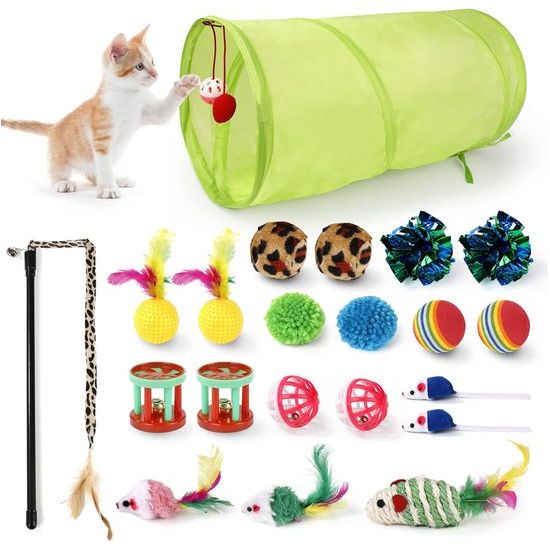 Kattenspeelgoed, 21 stuks, kattenspeelgoedset met kattentunnel, ballen, springspeelgoed, pluche speelgoed, speelgoedmuizen, teaser voor kitty, konijnen, puppy's