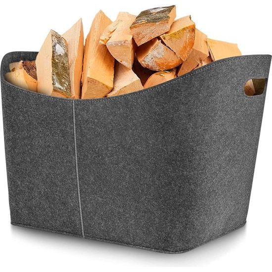 Brandhouttas, houtmand voor brandhout, extra grote brandhoutmand, houtmand, vilten tas, 42 x 31 x 40 cm, opvouwbare haardaccessoires, opbergmand voor hout, kranten, brandhout, boodschappentas