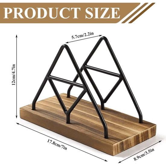 Servethouder van metaal en hout, servethouder hout, servetdispenser, metalen servettendispenser, servetstandaard voor tafels, eten, keuken, restaurant, picknick (zwart)