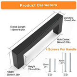 12 stuks meubelgrepen, zwart, 96 mm, kastgrepen, keukengrepen, roestvrijstalen vierkante handgrepen met schroeven en schroevendraaier voor keukens, lades, kasten, meubels