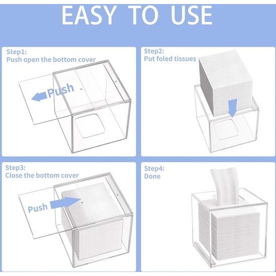 Vierkante cosmetische tissuebox, 14 x 14 x 14 cm acryl tissuedispenser, tissuebox met magnetische afdekking voor eetkamer, badkamer, slaapkamer, auto, kantoor - acryl transparant