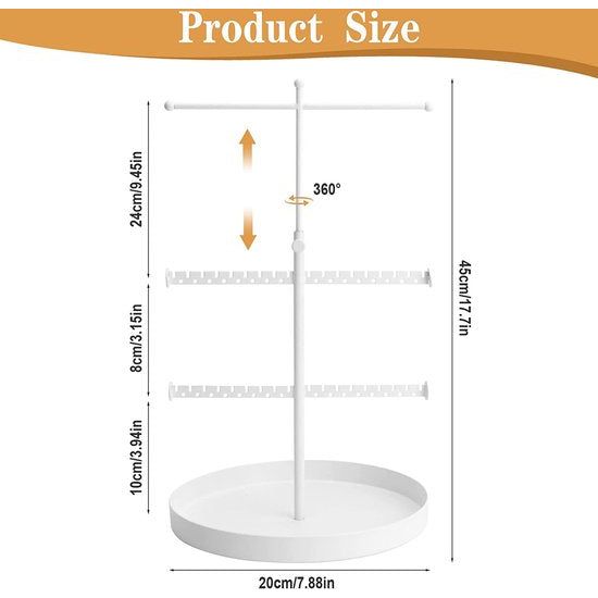 Sieradenstandaard in hoogte verstelbare sieradenhouder T-vormige Kettingstandaard, Multifunctionele Sieradenboom metalen sieradenhouder juwelenopslag voor Kettingen, Oorbellen, Armbanden en accessoires (Wit)