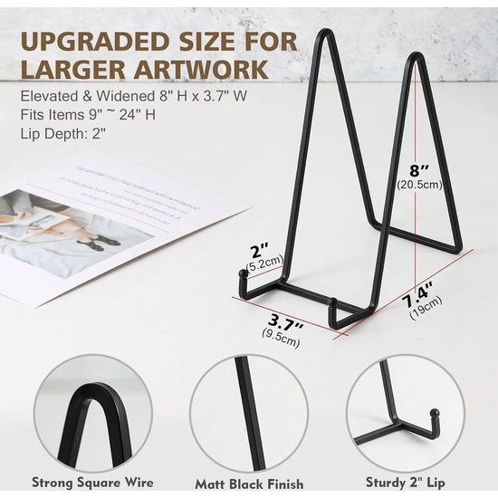 Easel Stand Plate Stand Metal - Pack of 2 Plate Stands - Decorative Plate Holder - Decorative Plate Holder - Iron Easel for Plates | Photo | Books | Picture | Picture | Picture Frame - Black - 20.5 cm