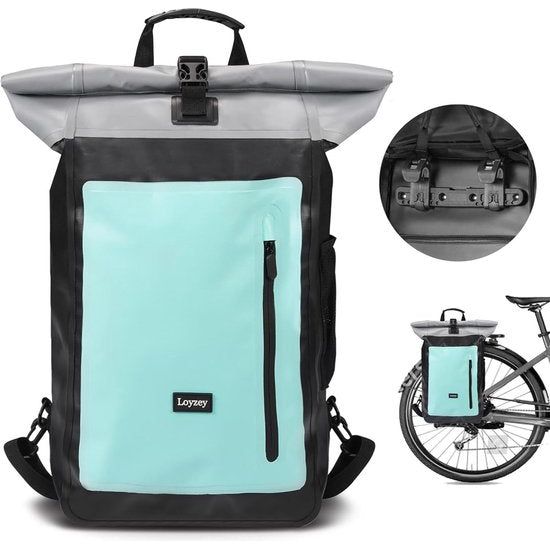 Fietstassen voor bagagerekken 100% waterdicht met laptopcompartiment - 2 in 1 fietstas en rugzak voor forensen, fietsen, kamperen Sportrugzak (Mint, 28L)